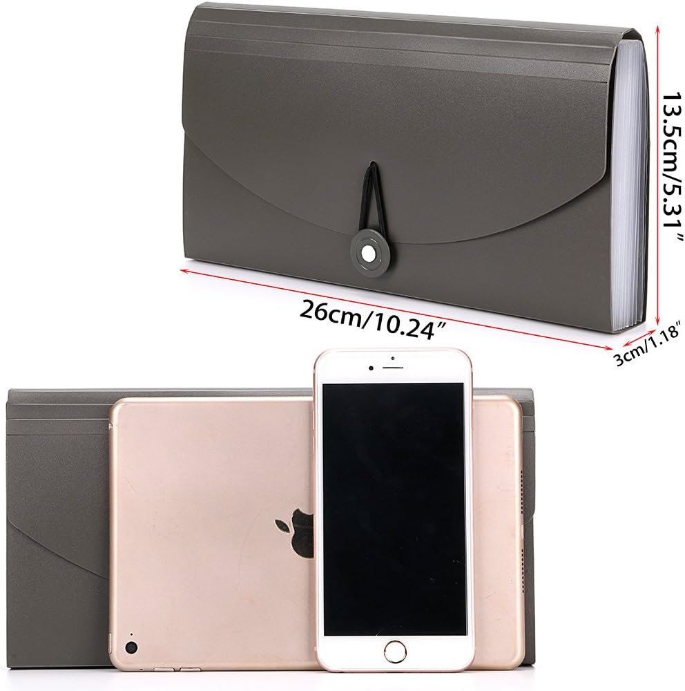 BTSKY Expanding File Folder -13 Pockets Small Accordion File Folder Expandable Card Ticket Holder File Storage Folder Check Bill File Folder Plastic Business Document Organizer Wallet Case New Grey