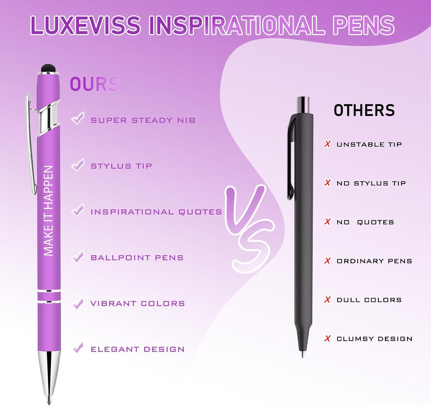 9 Pcs Inspirational Pens Bulk - Motivational Ink Ballpoint Pen with Quotes Stylus Tip Nurse Gifts for School Coworkers Office Supplies Black Ink