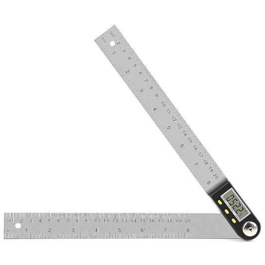 Delgada 8 inch/200mm Digital Angle Finder Ruler - Stainless Steel Protractor for Woodworking and Construction - Battery Included
