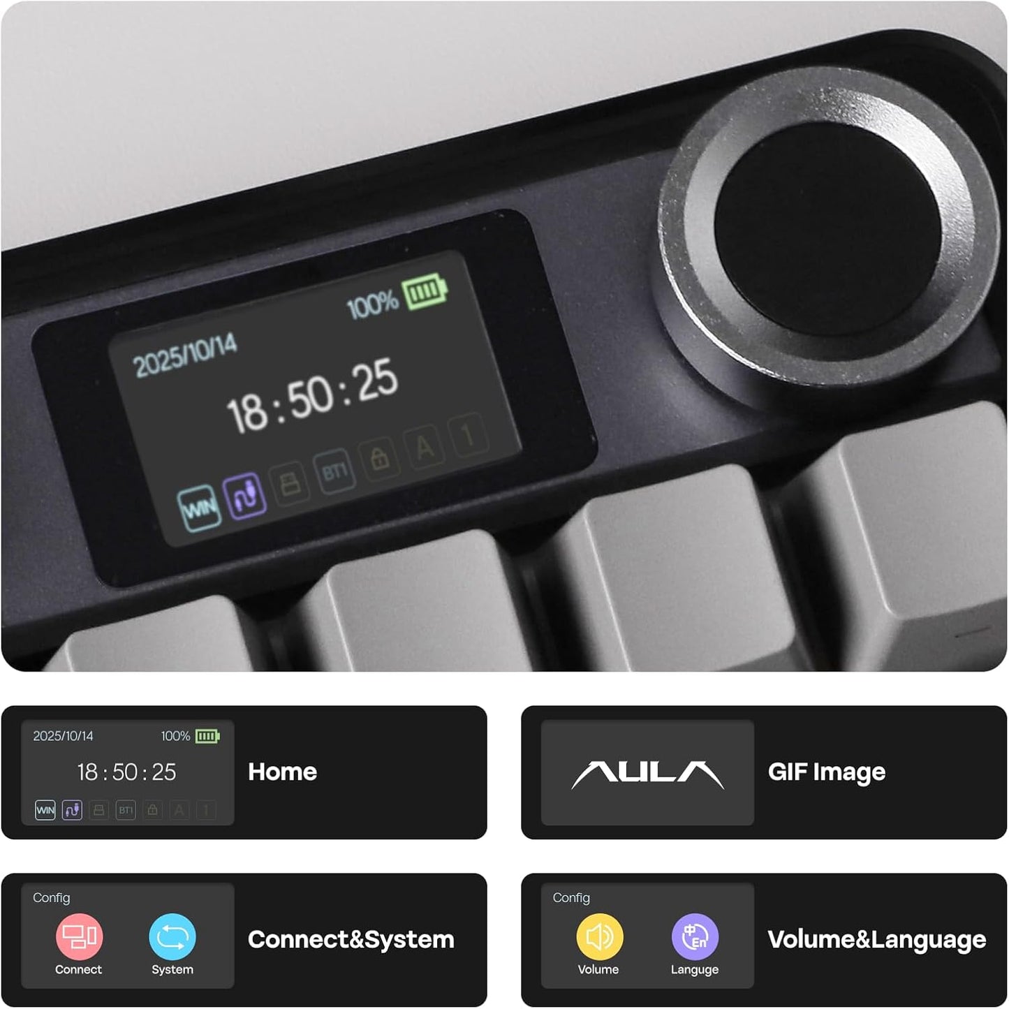 EPOMAKER X Aula F108 PRO Wireless Gaming Keyboard with Screen, 8000mAh Battery, 104 Hot-Swappable and Programmable Keys and Knob, RGB Backlight, for Mac/PC/Android (Black Gradient)