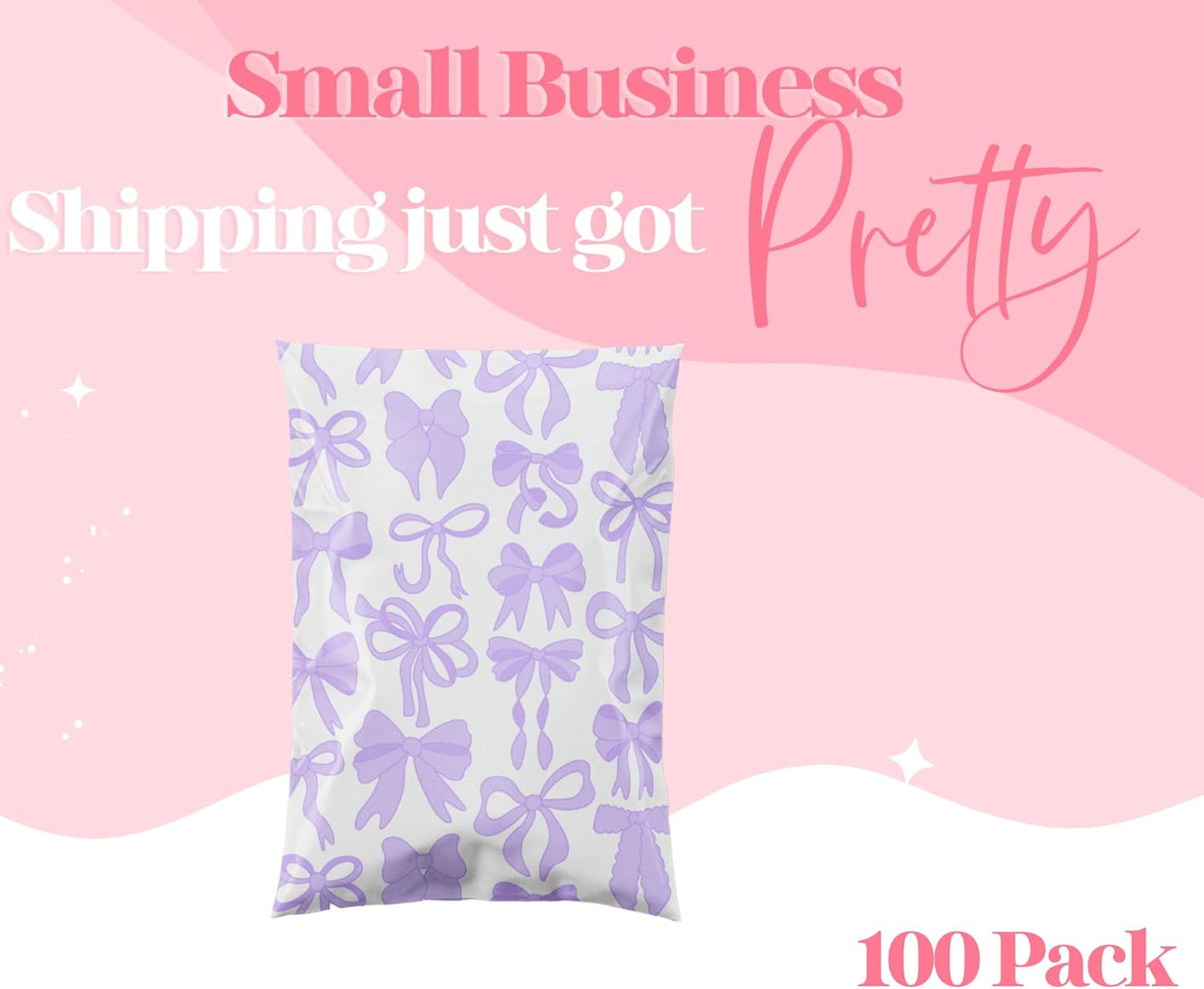14.5x19 Designer Poly Mailer 100 Pack Heavy Duty Waterproof Self Seal Shipping Bags for Small Business Large Mailing Envelopes Bulk Tear Resistant Packaging Purple Bows