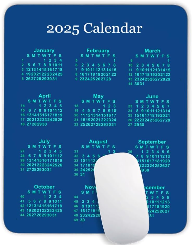 Calendar Mouse Pad, Gaming Mouse Mat with Custom Design, Non-Slip Rubber Base MousePads for Office Home Laptop Travel, 9.5"x7.9"x0.12" Inch (2025 Calendar Blue Background)