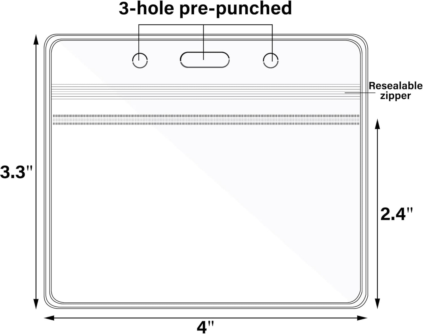 Happy Trees Badge Holder Horizontal ID Card Protector, Name Tag Badge Holders with Resealable Zip, Clear PVC Plastic Sleeves, Pass Case Credential Pouch for Office, School (50 Pack)