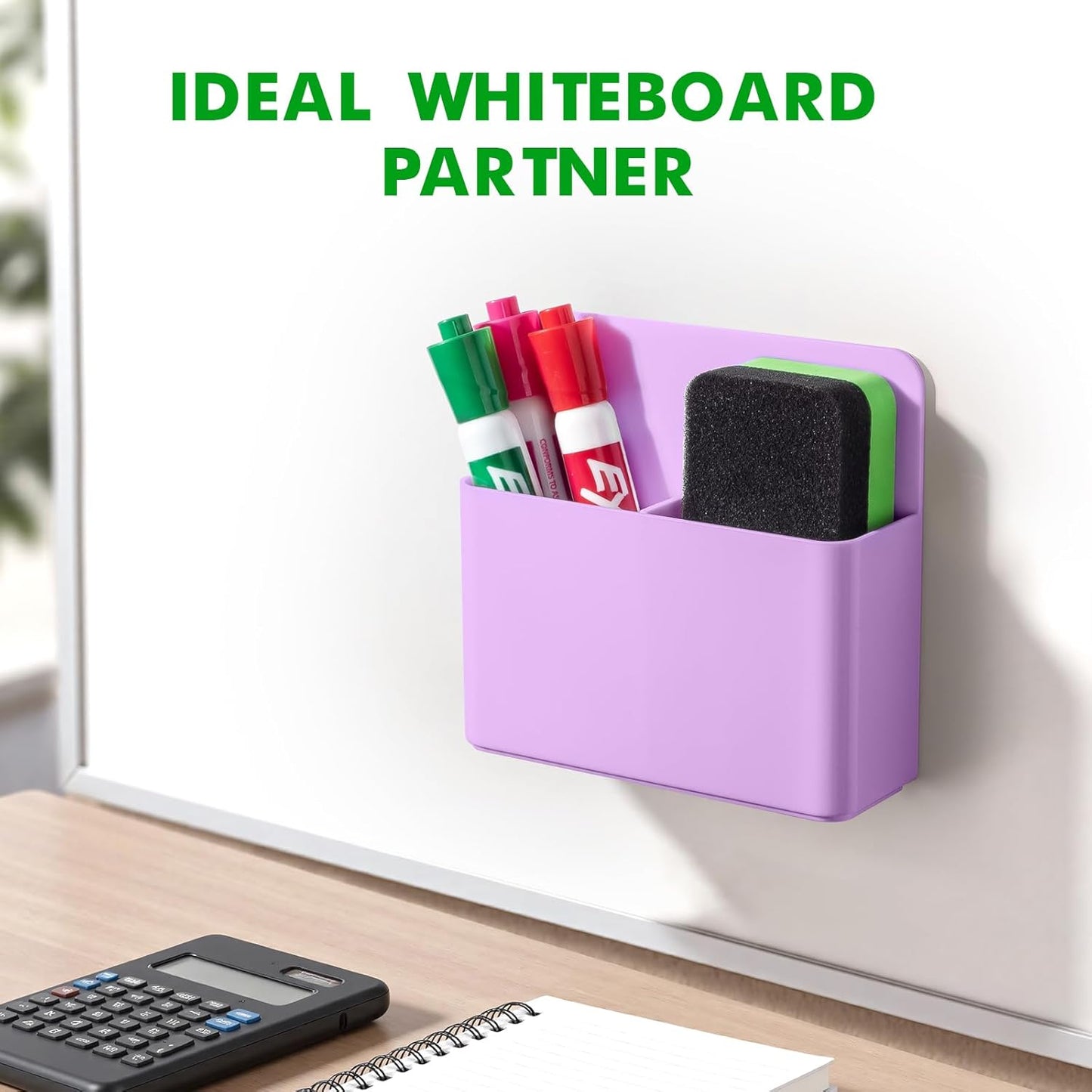 2 Pcs Magnetic Dry Erase Marker Holder for Whiteboard, Plastic Magnetic Pen Holder for Refrigerator Fridge, Magnet Pencil Cup for School Classroom, Locker Accessories,Pen Cup Organizer-Purple