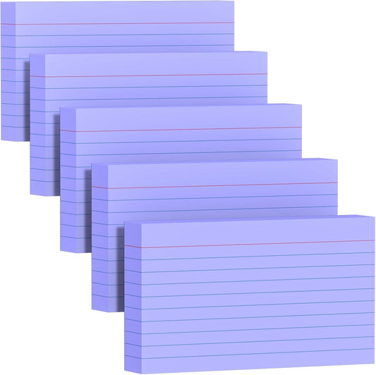 250 Count Index Cards 3x5 Inch 180gsm, Heavy Weight Purple Color Flash Card (50 Sheets Each), Note Taking for Students, Teachers, Professionals, Study Note Cards for Office Home School