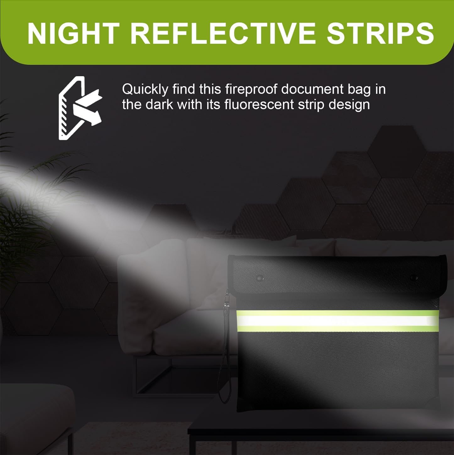 6500°F Fireproof Document Bag with Lock, Upgraded Fireproof/Waterproof Money Bag with Zipper/Reflective Strip,Storage Pouch for Cash,Cell Phone,Passport（Not Suitable for A4 Files）