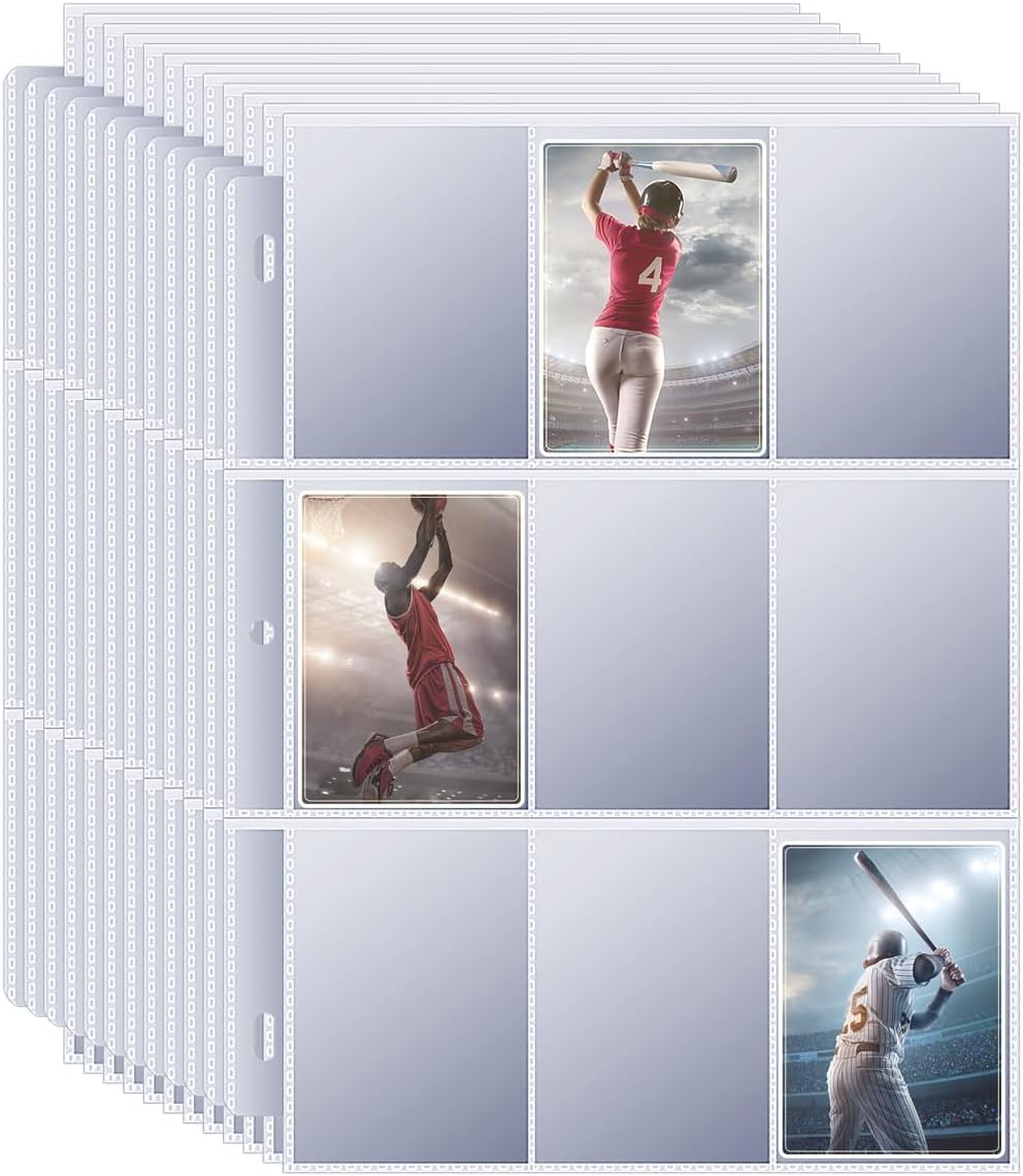 900 Pockets Baseball Sleeves - Double Side 9-Pocket Trading Card Binder Sleeves Page Protectors Sheet Fits 3 Ring Binder for Game, Sports, Coupons, Business Cards