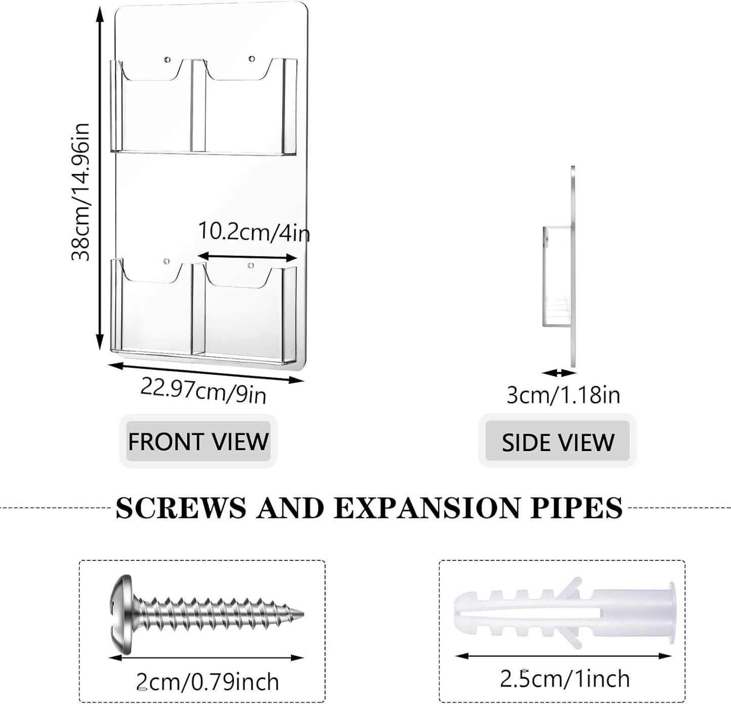 Eersida 2 Pack Acrylic Brochure Pamphlet Holder Wall Mount Clear Brochure Display Holder Plastic Trifold Flyer Rack Literature Storage Rack for Offices Waiting Room (9 x 15 Inch,4 Pockets)
