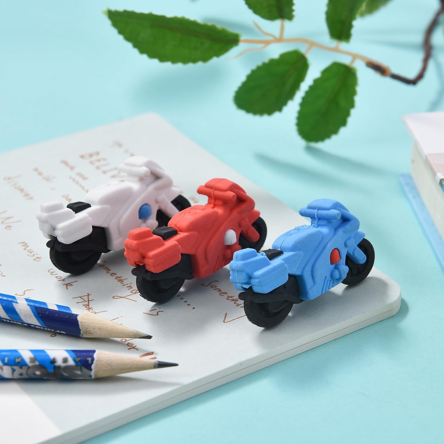 12 Pack 3D Motorcycle Erasers for Kids, Boys and Girls - Fun Take Apart School Supplies, Prize Gifts, Party Favors