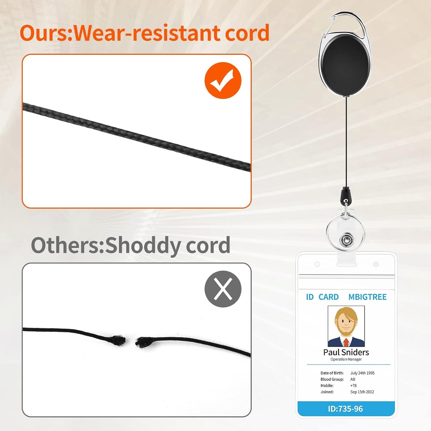 2 Pack ID Badge Holder,Badge Holder Retractable Clip with Carabiner Reel Clip and Key Ring for Men and Women