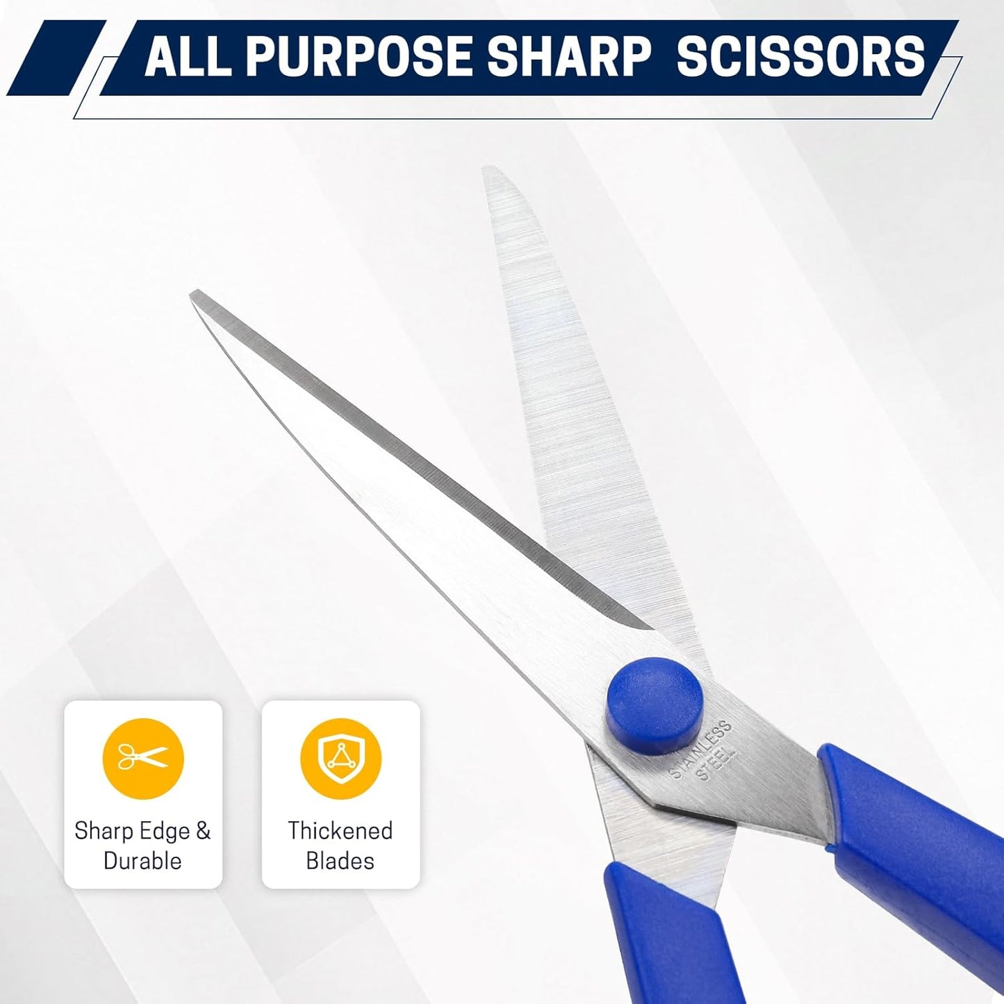 8" Multipurpose Scissor Bulk 48 Pack, Comfort Grip Handles Ultra Sharp Blade Shears Stainless Steel Scissors for Office Home, All Purpose Scissors