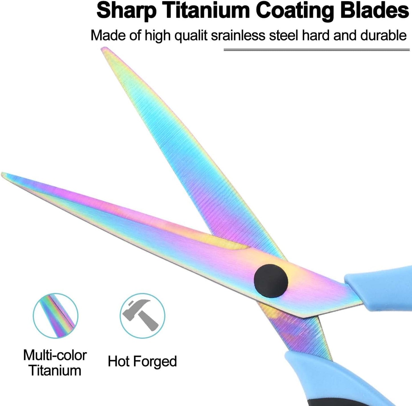 Craft Scissors Set of 3 Pack, All Purpose Sharp Titanium Blades Shears, Rubber Comfort Grip Handle, Multipurpose Fabric Scissors Tool Set Great for Office, Sewing, Arts, School and Home Supplies, Blue