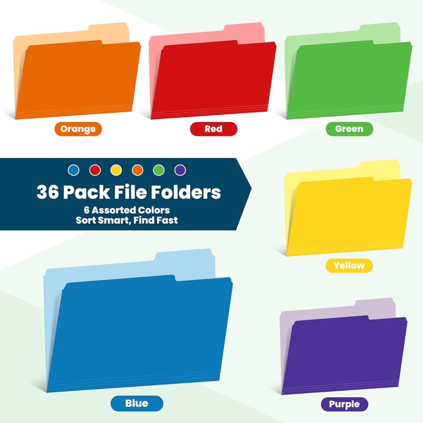 36 Pack Two-Tone Color File Folders, Bulk1/3-Cut Tabs Letter Size Files Folders with 6 Assorted Colors, Ideal School Office Supplies