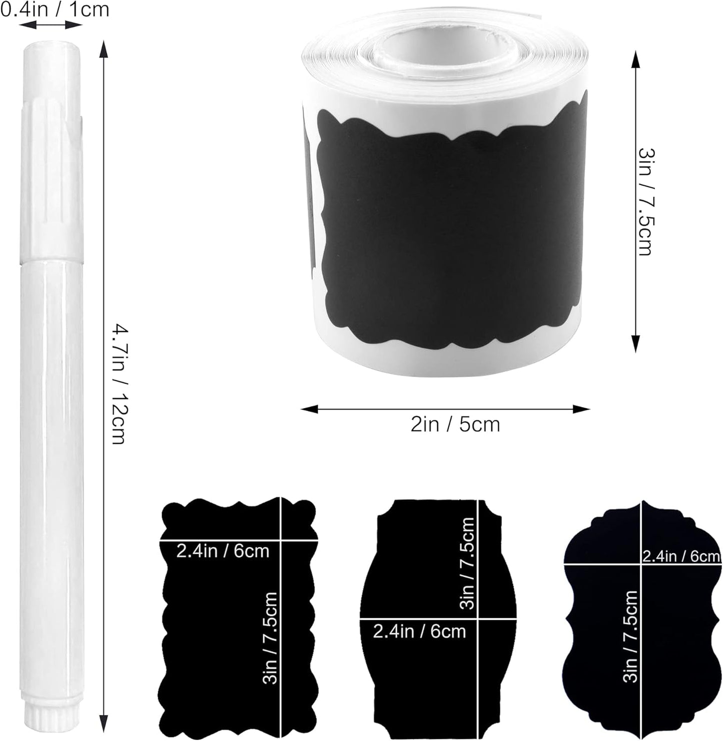 Chalkboard Labels, 120 Pcs Black Reusable Waterproof Labels Stickers with 2 White Chalk Markers, Kitchen Pantry Sticker Labels for Containers, Mason Jars, Condiments, Food Storage (Hybrid)