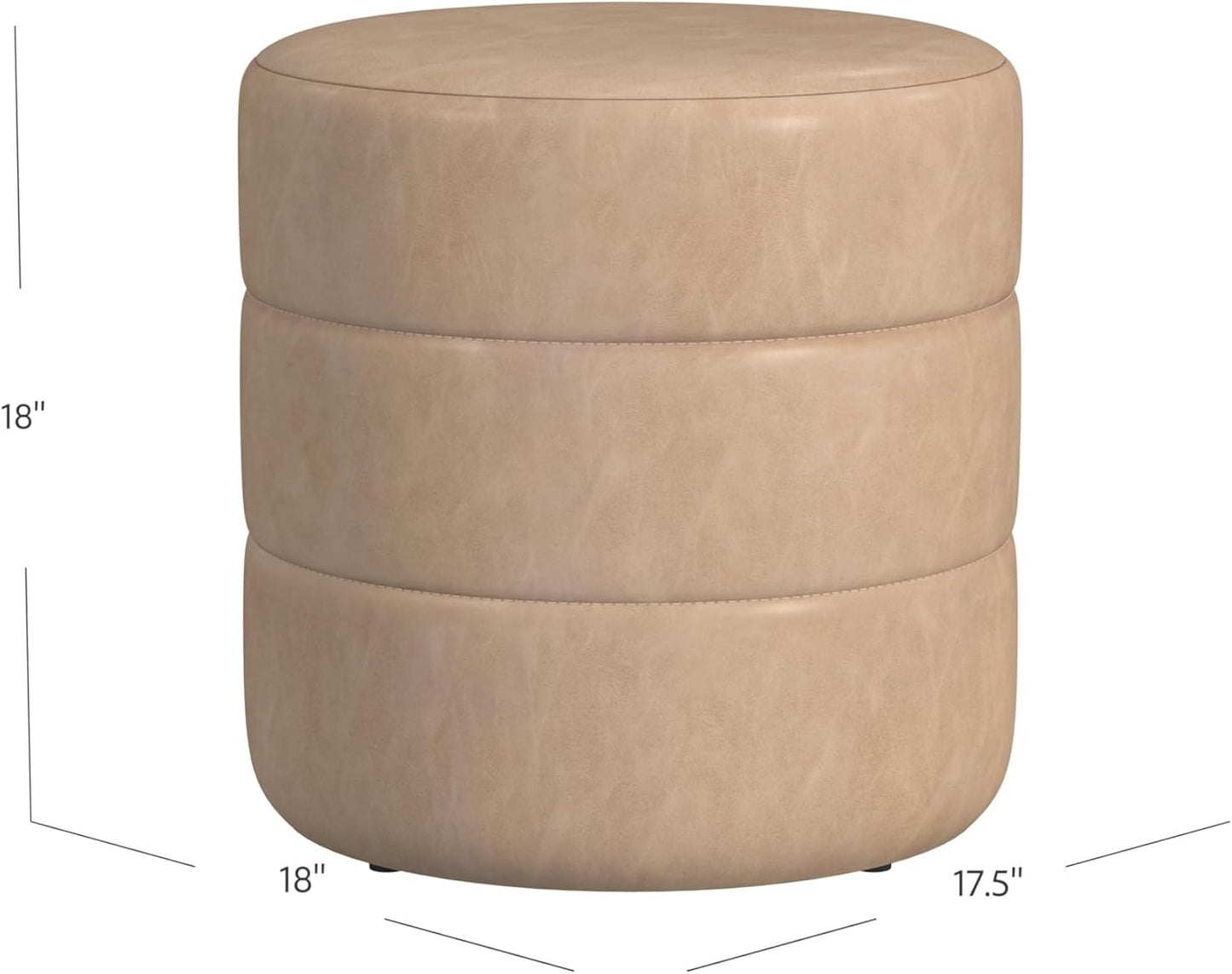 HomePop Upholstered Faux Leather Round Ottoman Home Décor|Foot Rest Ottoman- Sand Faux Leather