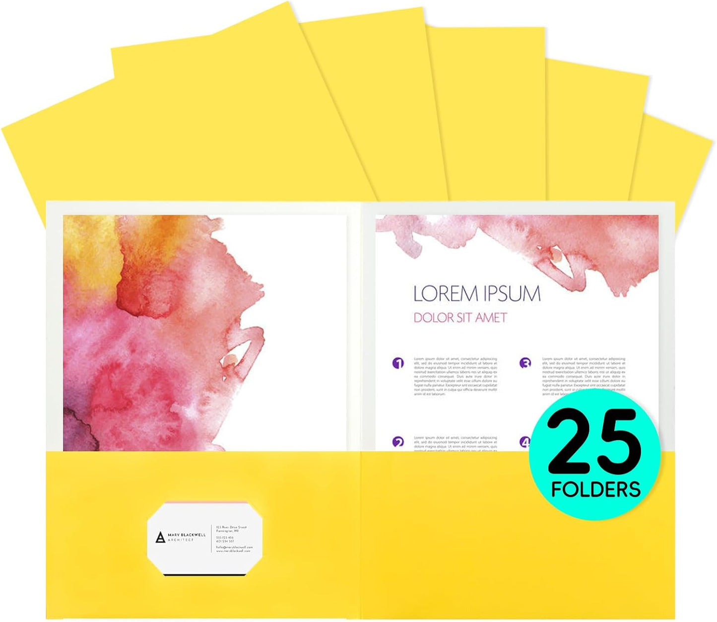 25Pcs Yollow Folders with Pockets-2 Pocket Folders for Documents,Cute Paper for Filing Cabinet,School,Office,Resume Portfolio