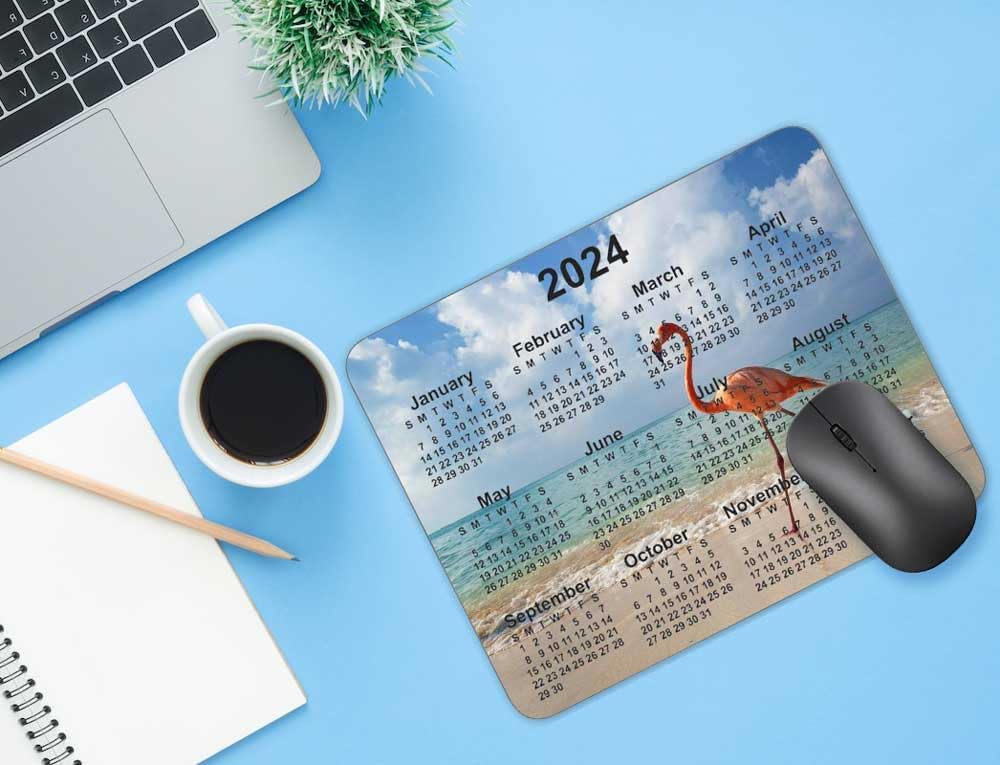 Calendar Mouse pad, Natural Rubber Quality Creative Gaming Mouse Pad Rectangle Mouse Personalized Desk Mouse Pad 9.5 inch x 7.9 inch (2024 Flamingo Calendar)