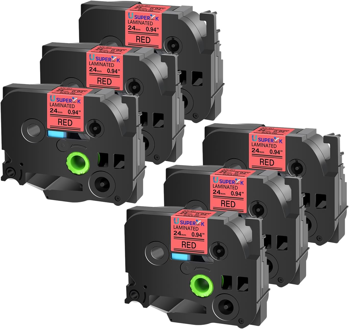 6PK Compatible for Brother P-Touch Label Maker Tape TZe-451 TZ-451 TZe451 TZ451 Black on Red 24mm 0.94 inch 1'' x 26.2ft Laminated TZe TZ Label Tape for PT-2500PC PT-2600 PT-2610 PT-2700