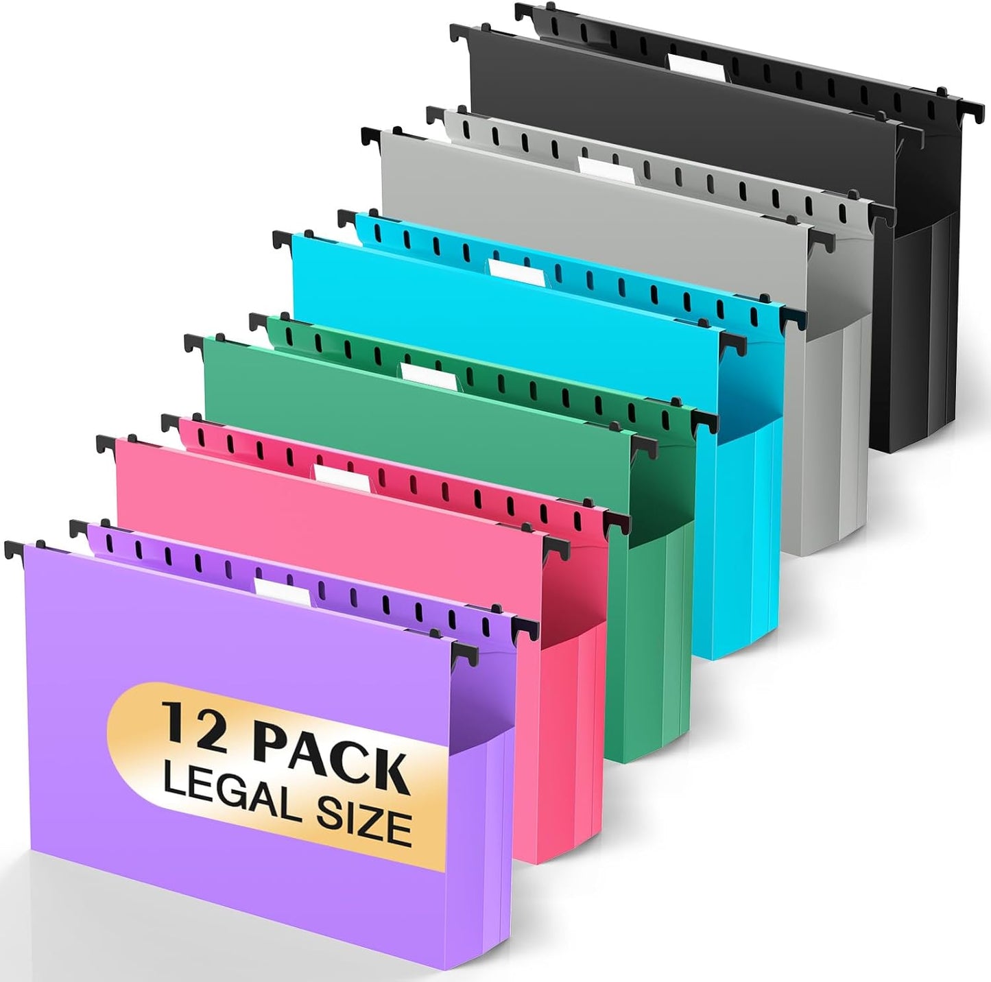 Extra Capacity Legal Size Hanging File Folders,12 Pack Reinforced Plastic Hanging Folder, Heavy Duty 2 Inch Expansion, Filing Cabinet Folders for Bulky Files, Medical Charts, Colorful