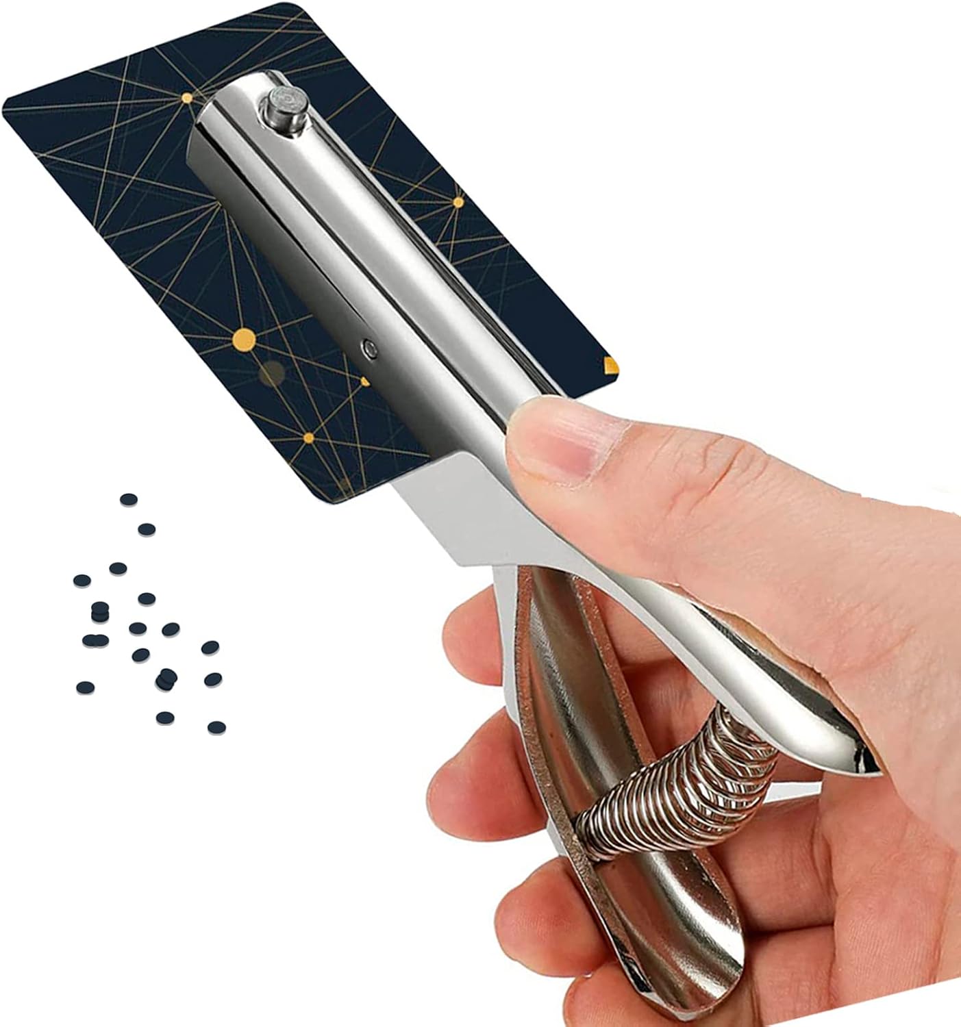 1/8 Inch Single Hole Punch - 2 Inch Reach Deep Throat Heavy Duty Paper Punch - Portable Hand Held Long Reach for ID PVC Cards Plastic Cardboard Photos