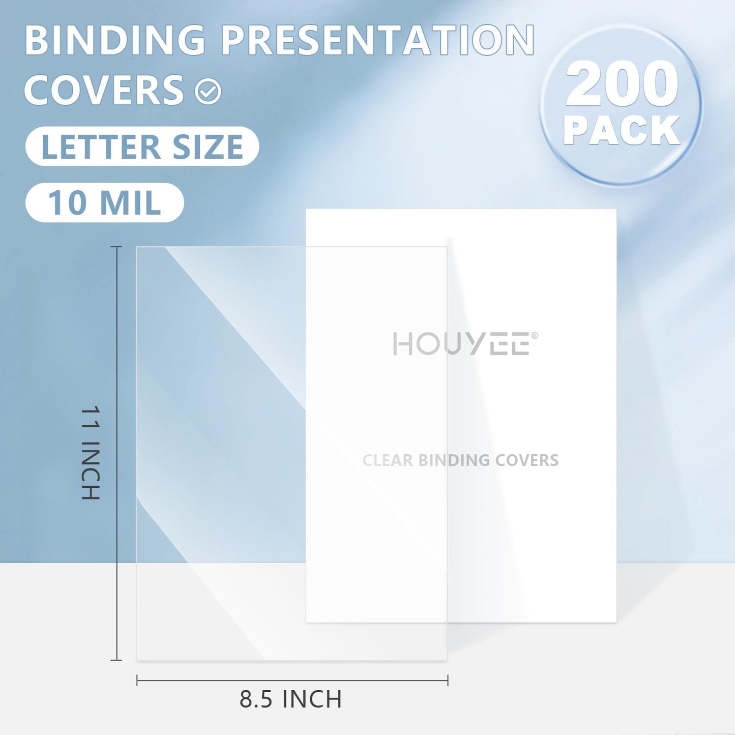 HOUYEE 200 Pack Clear Binding Presentation Covers, PVC Report Covers,10 Mil,8-1/2 x 11 Inches, Letter Size
