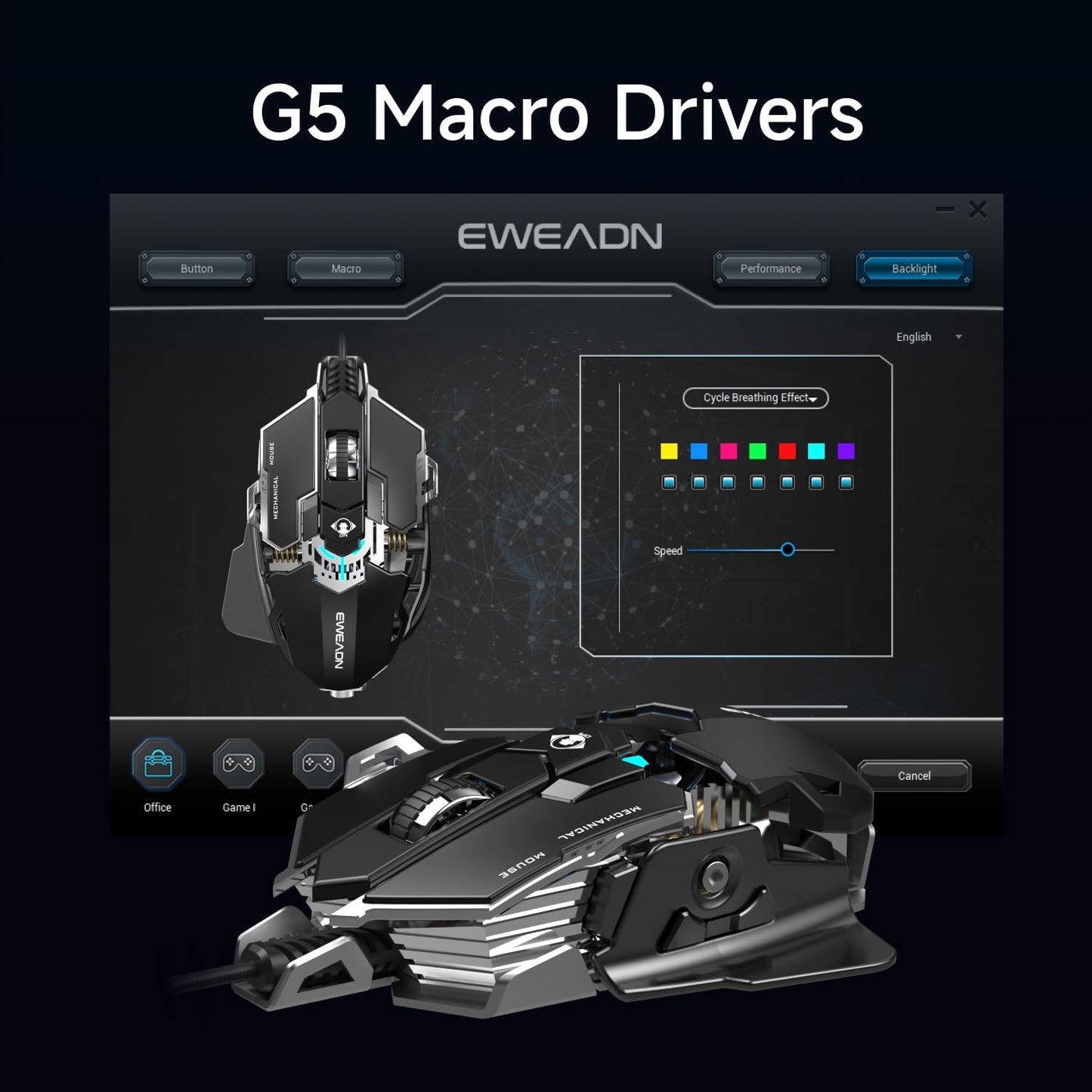 EWEADN G5 Wired Gaming Mouse, Ergonomic RGB Computer Mouse, 12800 Adjustable DPI, 9 Programmable Macro Buttons with Rapid Fire Key Compatible for PC/Laptop/Windows-Black&White