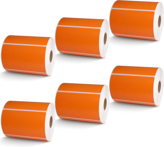 BETCKEY - 4" x 2.5" Shipping & Multipurpose Labels Compatible with Zebra & Rollo Label Printer,Premium Adhesive & Perforated[Orange, 6 Rolls, 3720 Labels]