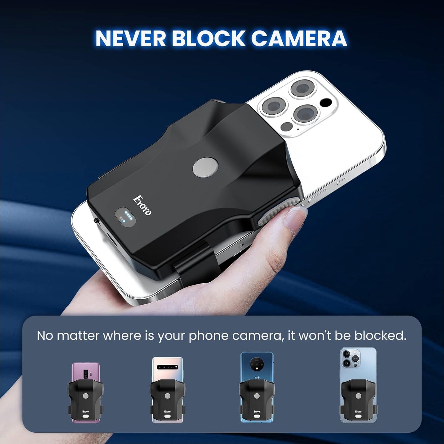 Eyoyo Bluetooth QR Code Scanner, 2D Wireless Back Clip Phone UPC USB Barcode Scanner Reader with Battery Level Indicator Compatible with 4.7"-7.2" Android Phone, iPhone for Book Library Inventory