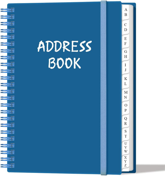 Address Book with Alphabetical Tabs - A5 Telephone & Address Book with Address Contacts, Special Date, Phone, Birthday & Internet Login Password for Home and Office, 6.2" x 8.5", Blue