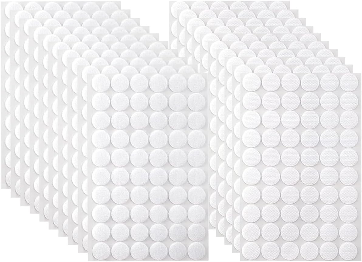 1200Pcs (600 Pairs) 0.59in/15mm Diameter Hook and Loop Self Adhesive Dots Tapes, White Nylon Sticky Back Dots, Fastener Round Tapes for Home, Office and Classroom