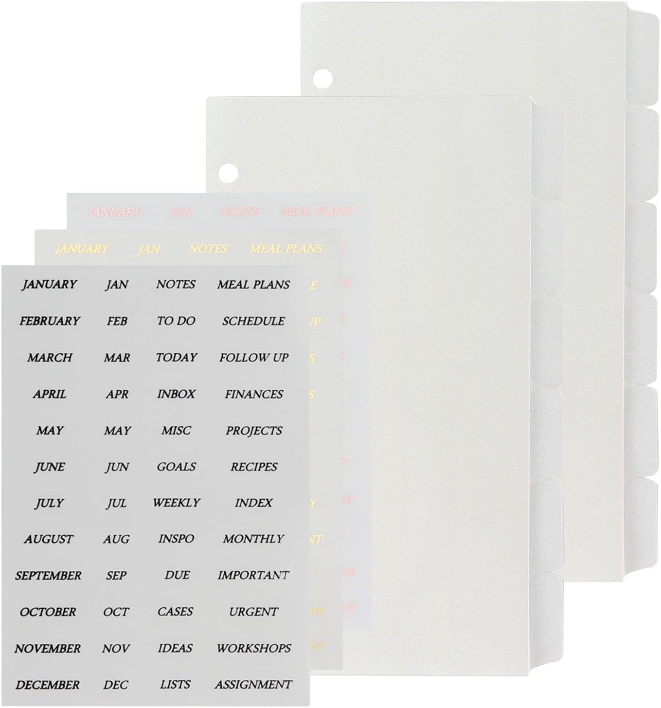 A5 Plastic Binder Dividers 6 Holes Durable Plastic Tab Dividers for 6-Ring Binders, Notebooks, Planners (Clear - 2Sets & Stickers)