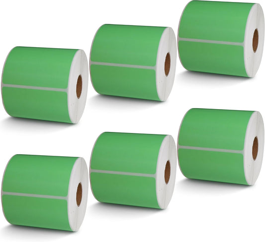 BETCKEY - 3" x 3" Multipurpose & Large Square Labels Compatible with Zebra & Rollo Label Printer,Premium Adhesive & Perforated[Green, 6 Rolls, 3000 Labels]