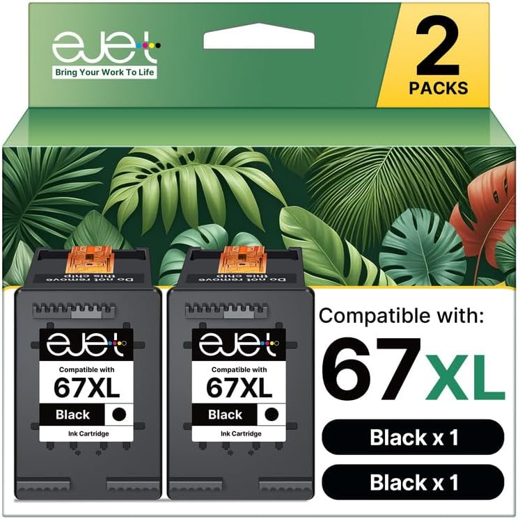 67XL Ink Cartridge (2-Black) Compatible for HP Ink 67 for HP 67XL Black Ink Cartridge High Yield for Deskjet 2700 2700e 2755e 2710e 2720e 4100e 4120e 4155e 4255e Envy 6000 6055e 6420e 6455e Series