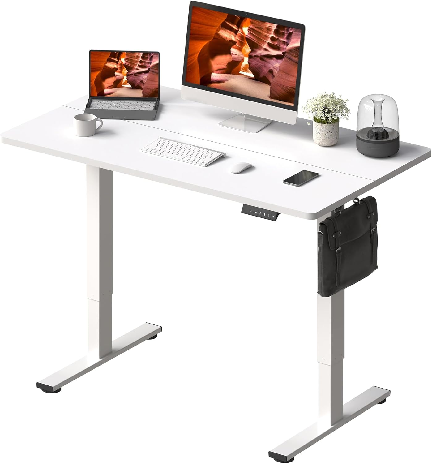 Adjustable Stand Up Desk with Memory Preset, Standing Desks 40 x 24 Inch Electric Home Office Desk Computer Workstation, Splice White Top + White Frame