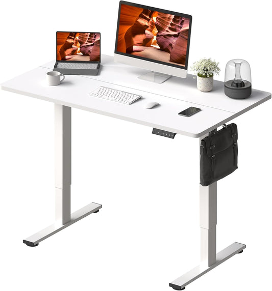 Adjustable Stand Up Desk with Memory Preset, Standing Desks 40 x 24 Inch Electric Home Office Desk Computer Workstation, Splice White Top + White Frame