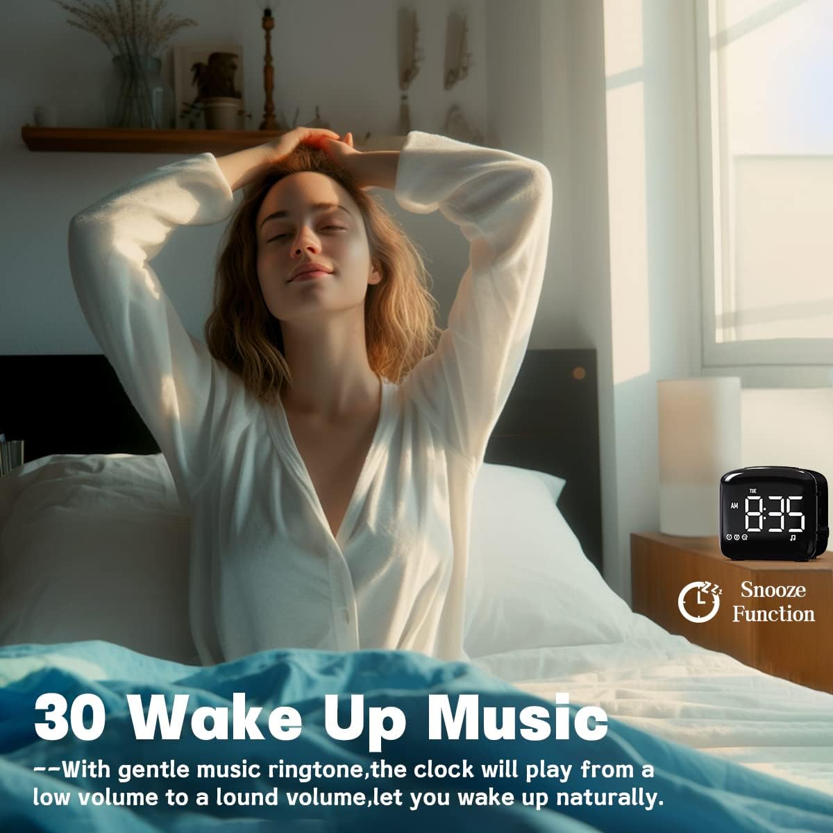 Easysleep Digital Wake Up Alarm Clock with Big LED Display 27 Soothing Sounds Lound Sunrise Clock Dual 3 Alarms Memory Snooze Setting 4 Brightness for Deep Sleepers Adults Teenagers Kids