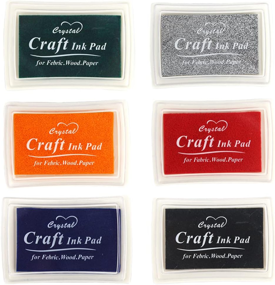 6 Pcs Craft Ink Pad, Washable Ink Pads for Kids Multicolor Ink Pads for Rubber Stamps, Paper, Scrapbooking, Wood Fabric, 6 Unique Darken Colors
