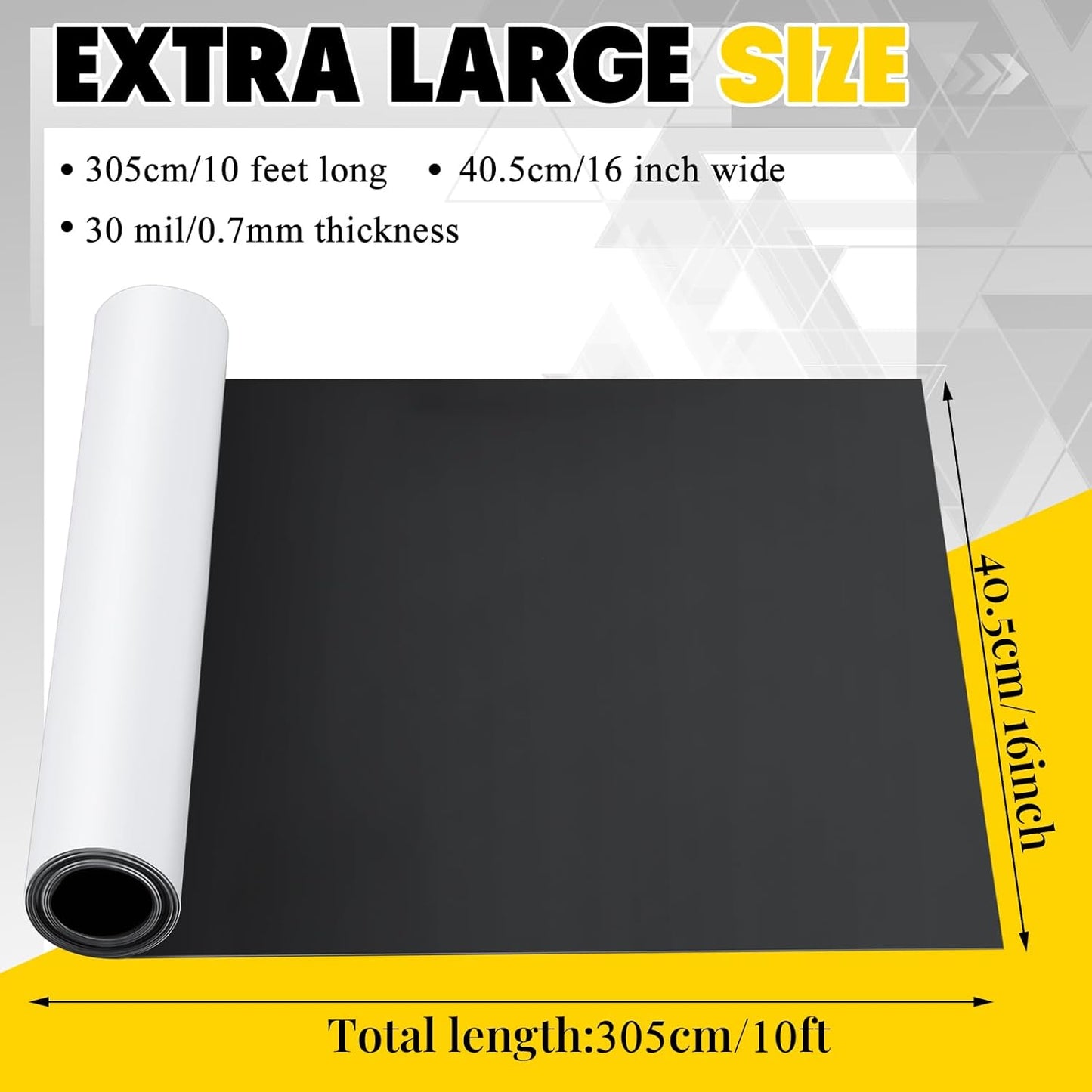 16 Inch x 10 ft x 30mil Extra Large Adhesive Magnetic Sheet Roll Not Printable Adhesive Backing Cut and Customize Flexible Sheets Blank White Surface Magnetic Sign for Craft Photo Craft
