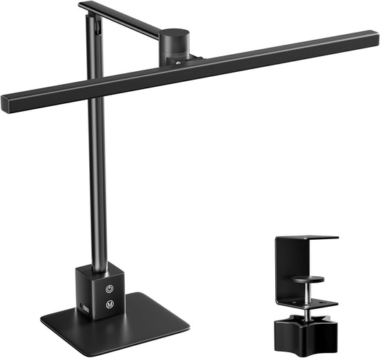 deeloop 2-in-1 LED Desk Lamp or Clamp with USB Charging for Home Office, CRI 95+ for Sunlight-Like Spectrum, 45° Asymmetric Glare‑Free Light, Memory Dimming Desk Light, Full‑Angle 3‑Axis Office Lamp