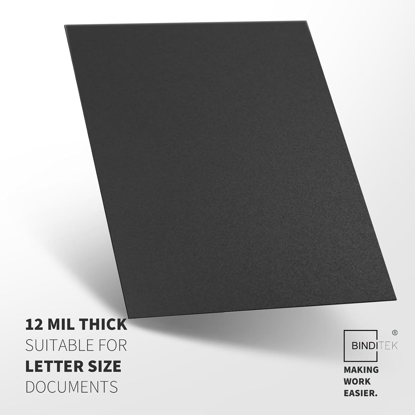 Binditek 50 Pack 12 Mil Sand-Textured Polycover - Plastic Binding Cover for Letter Size - Business Reports and Proposals - Lightly Sanded Finish - Square Corners, Un-Punched, Black