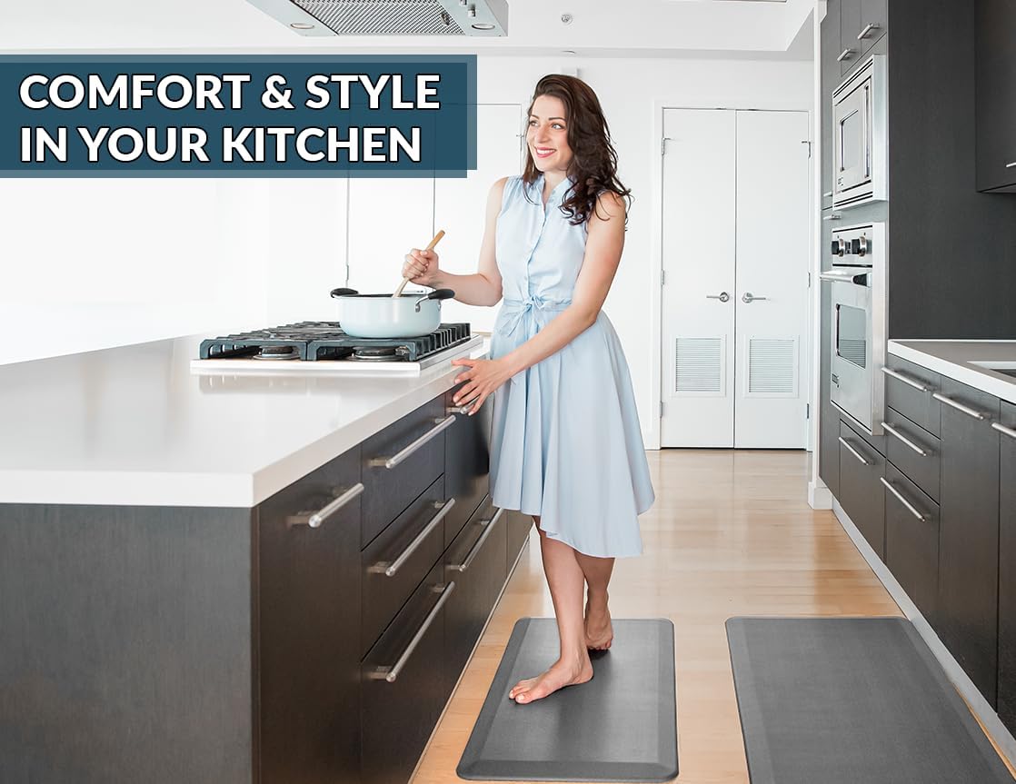 ComfiLife Anti Fatigue Floor Mat – 3/4 Inch Thick Kitchen Mats for Floor, Standing Desk Mat, Kitchen Rug – Comfort at Home, Office – Durable – Stain Resistant – Non-Slip Bottom (24" x 70", Charcoal)