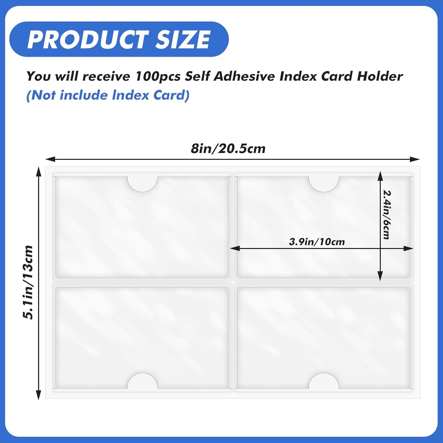 Circloophs 100 Packs Self Adhesive Index Card Pockets for 2”x 3.5” Card, Adhesive Label Holders with Top Open – 2.3”x 3.9” Clear Adhesive Label Pockets for Storage Bins, Locker, Library, Office, Home