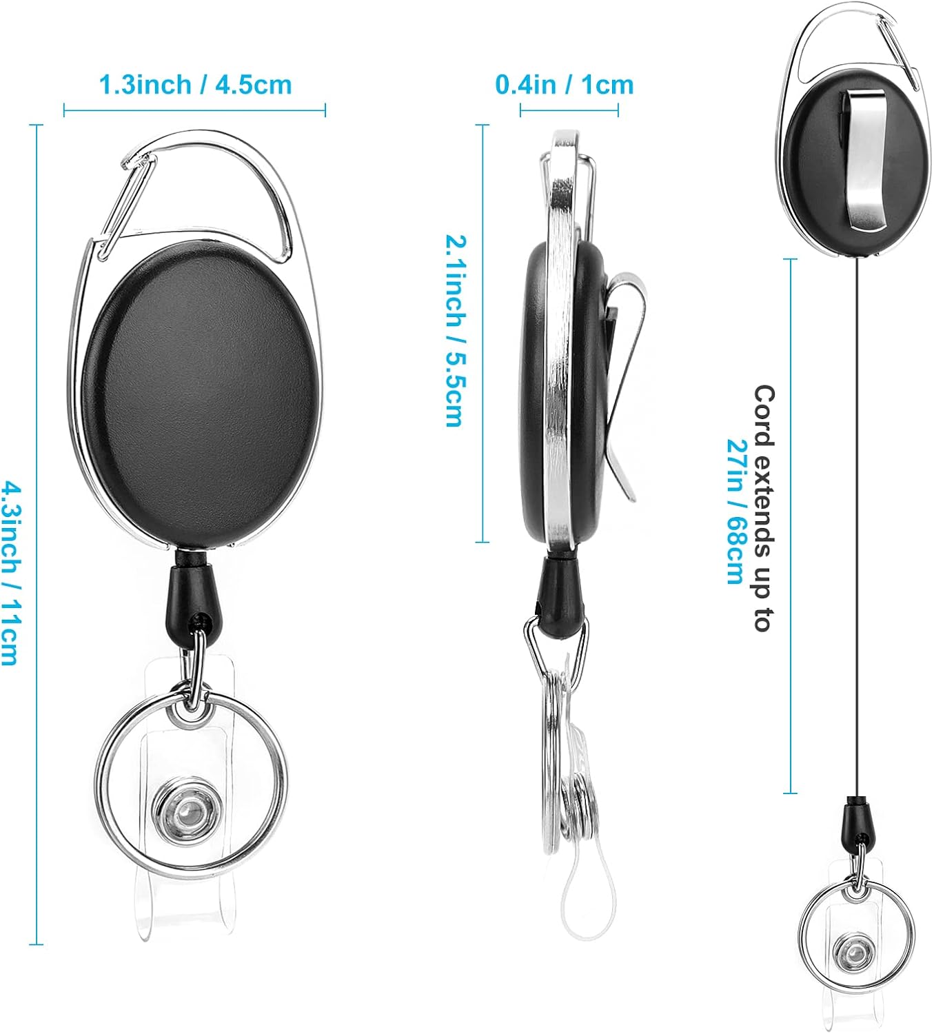 50 Pack Retractable Badge Reel with Carabiner Belt Clip and Key Ring Retractable ID Badge Holders for Office Worker Doctor Nurse