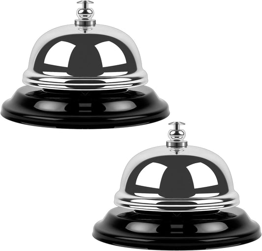 Desk Bell 2 Pack 3.35 Inch Desk Service Bell with Sturdy Metal Build and Loud Clear Sound, Classic Ring Bell for Hotel Reception, Classroom, Restaurant, Office, Kitchen, Home, Silver