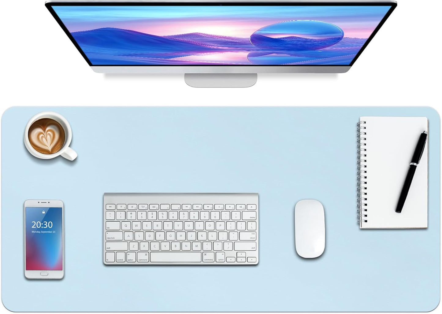 Boutilon Leather Desk Pad Protector,Non-Slip Mouse Pad,Laptop Desk Pad,Office Mouse Mat,Waterproof Leather Desk Blotter,Desk Writing Pad for Office and Home (S-Light Blue,24"x 14")