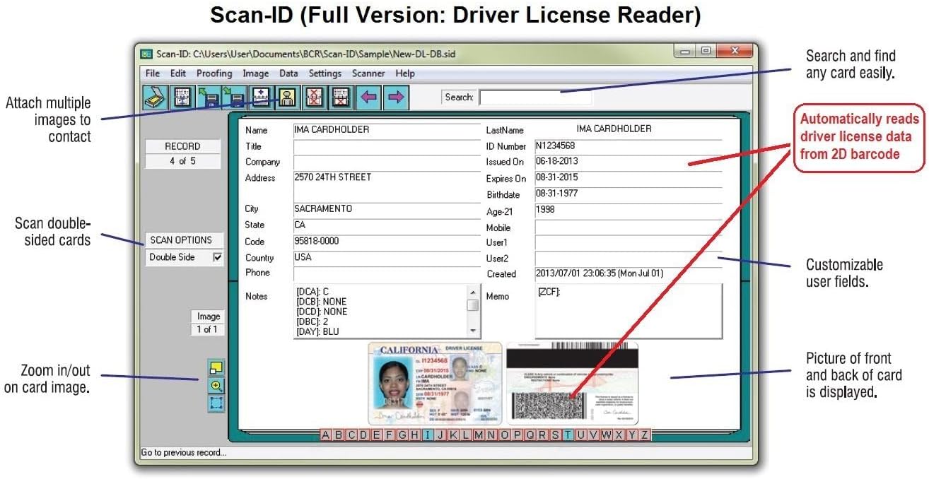 Duplex Driver License Scanner with Age Verification (w/Scan-ID Full Version, for Windows)