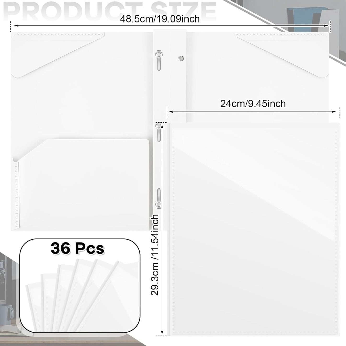 Henoyso 36 Pcs Plastic Folder with Clear Front Pocket and 3 Prong Plastic Folders with Card Slot Pocket Folders with Prongs for School Office (White)