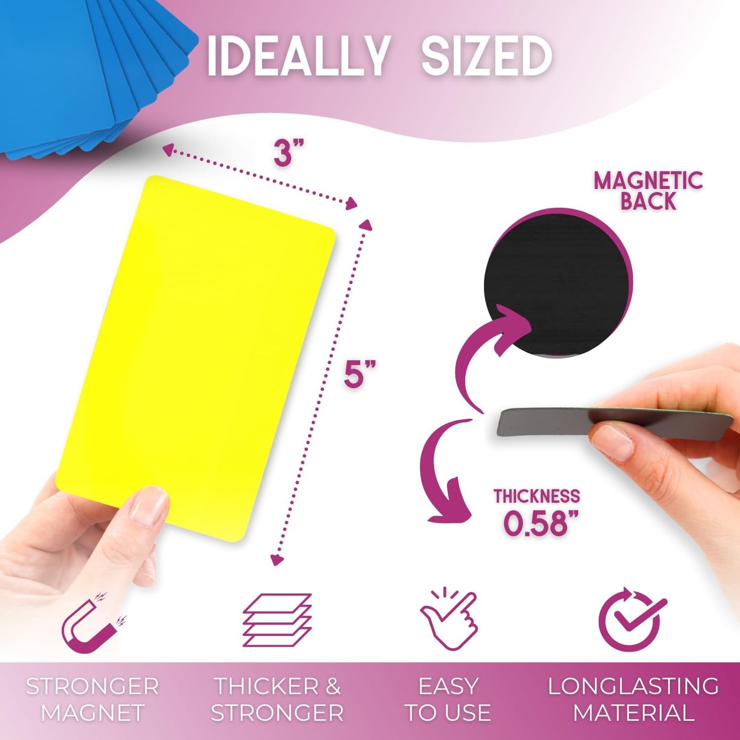 Availey 30 Pieces (3 x 5) - Full Colored Magnetic Dry Erase Labels - Reusable Strips for Classroom Home Office Garage Refrigerator Blank Writable Erasable Cards Name Tags Students Locker Shelf