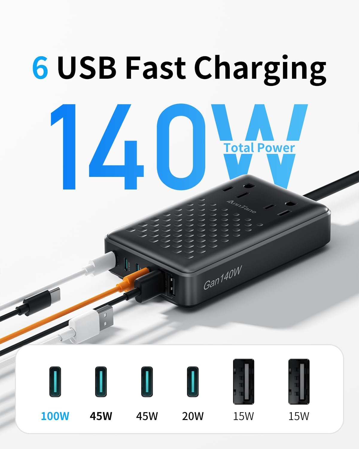 Charging Station 140W USB C Charger Block, Upgraded GaN III 8-in-1 Fast Charging Station Hub，PD 100W Laptop Charger Adapter Compatible with Compatible with MacBook Air/Pro,iPhone16/15,Galaxy S24 etc