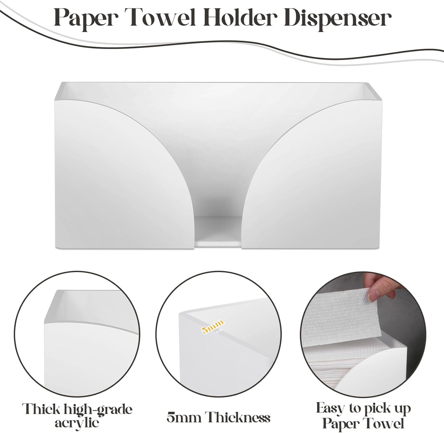 1PCS White Paper Towel Dispenser Countertop, Acrylic Paper Towel Holder for Bathroom Folded Countertop Paper Towel Holder Trifold Napkin Holder for Z-fold, C-fold, MultiFold Trifold - Home Kitchen
